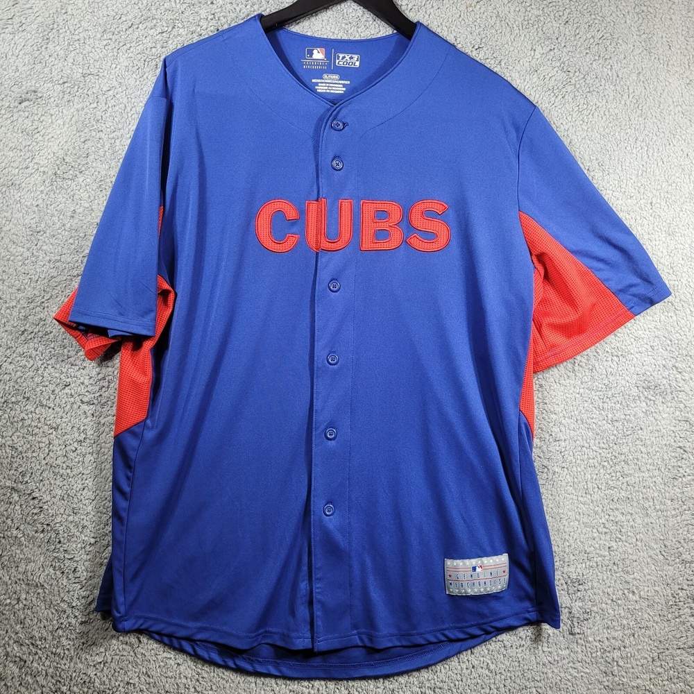 MLB TX3 Cool Chicago Cubs Blue Red Short Sleeve Baseball‎ Jersey XL